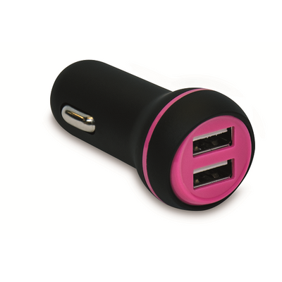 Incarcator Auto 2xUSB 2.1A Negru + Roz